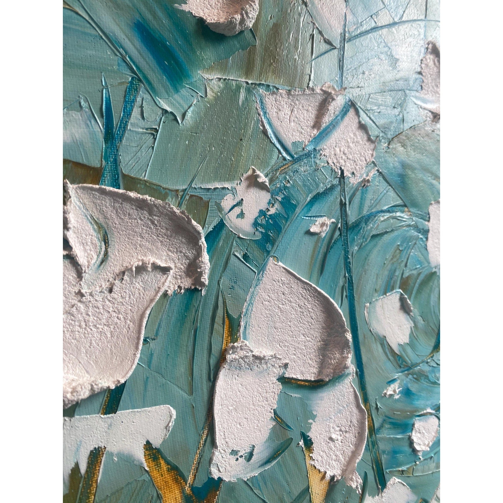 ORIGINAL floral oil painting, white poppies landscape on canvas impasto Textured Palette knife Wall Art 20x20" by Susanna Shap