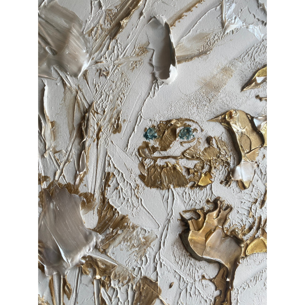 Turtle ORIGINAL Animal Art Abstract White & Gold Textured painting, Handmade Artwork Canvas wall art