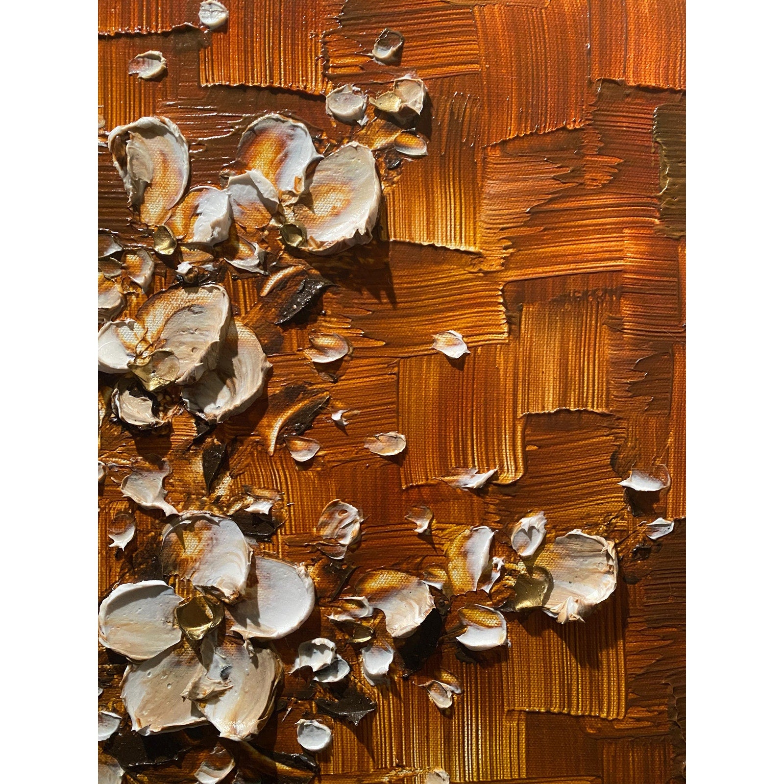 Original textured abstract tree painting, brown and white Cherry Blossom Impasto , Palette Knife impasto fine Art (36x24")