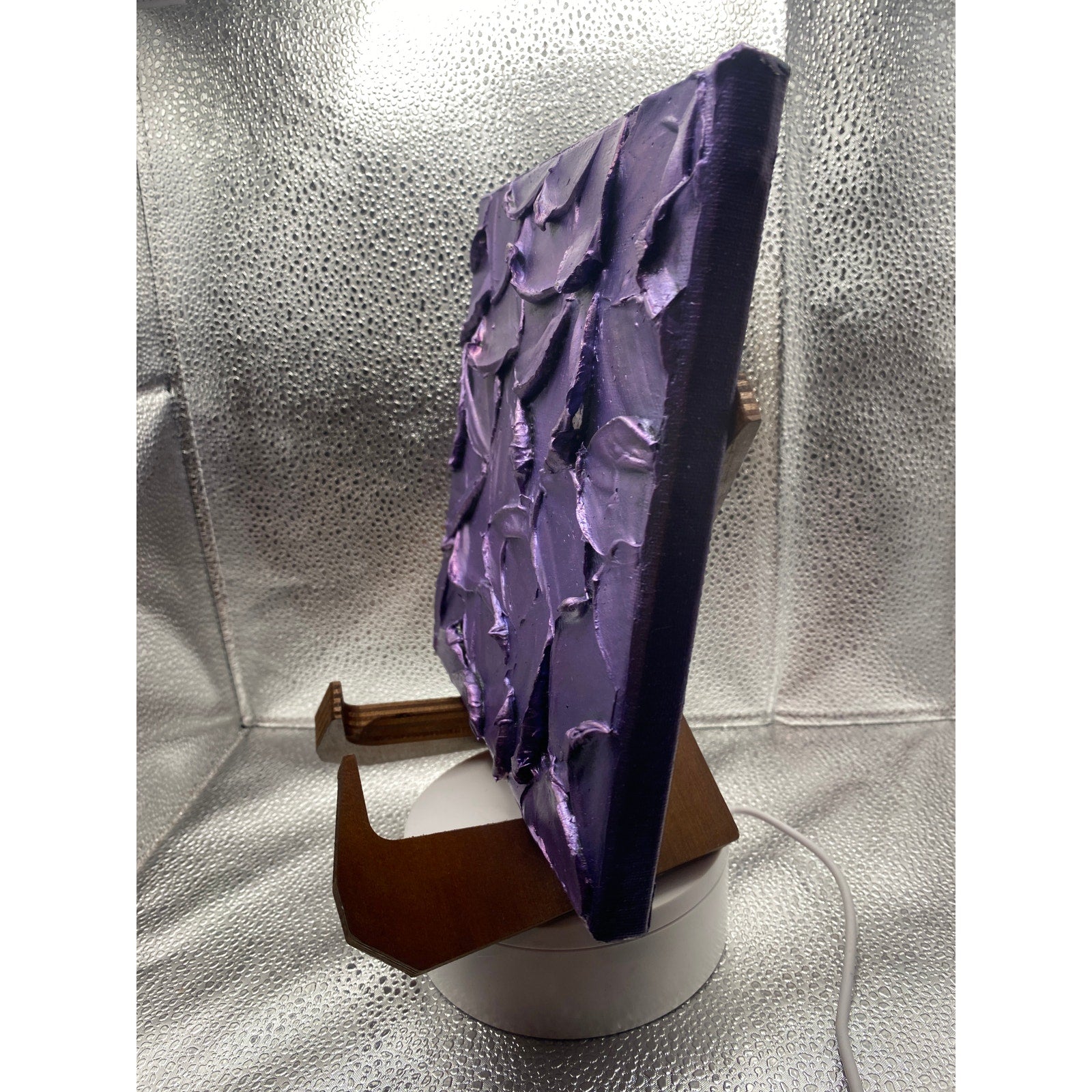 ORIGINAL Abstract Textured painting Metallic Amethyst Purple, Palette knife Impasto Small 8" x 8"