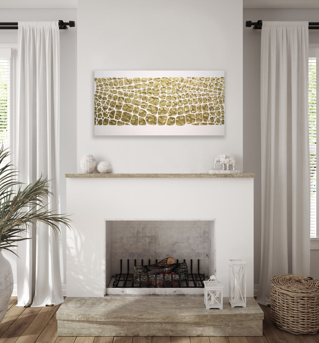 Original white and gold Textured Large Abstract Art MADE2ORDER Mosaic Painting (48”x24”)