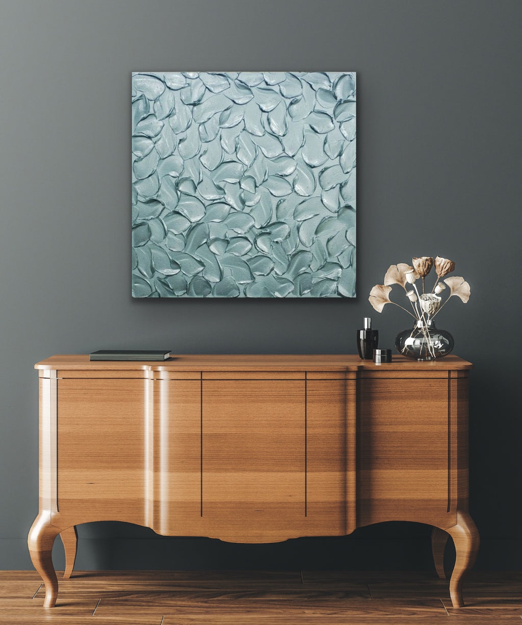 Teal blue ORIGINAL Textured Painting Abstract Minimalist Metallic palette knife Impasto, Abstract Wall Art -MADE2ORDER-Mix & match
