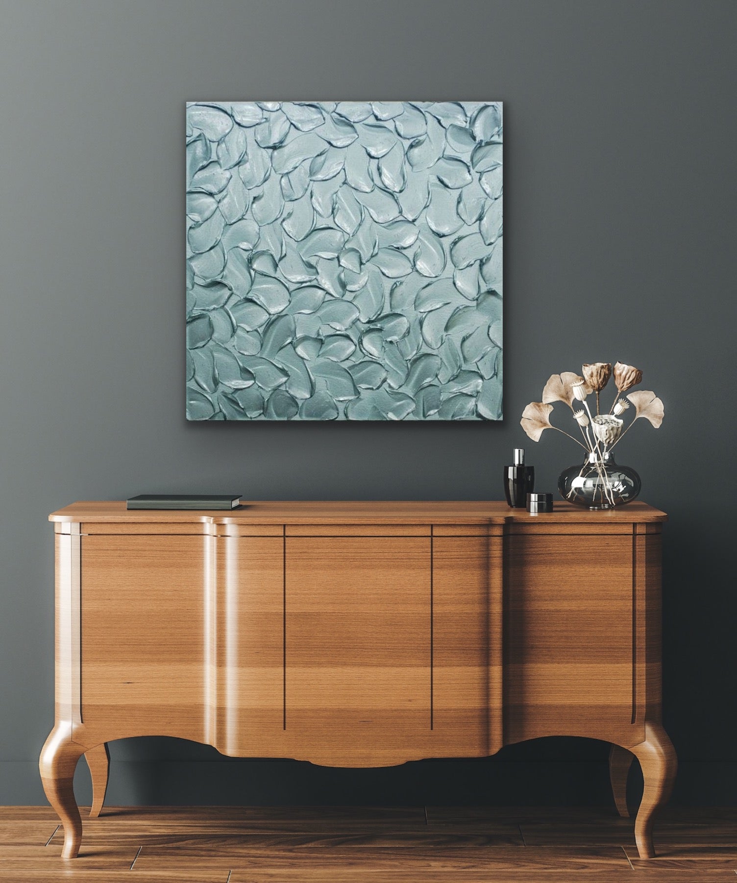 Teal blue ORIGINAL Textured Painting Abstract Minimalist Metallic palette knife Impasto, Abstract Wall Art -MADE2ORDER-Mix & match