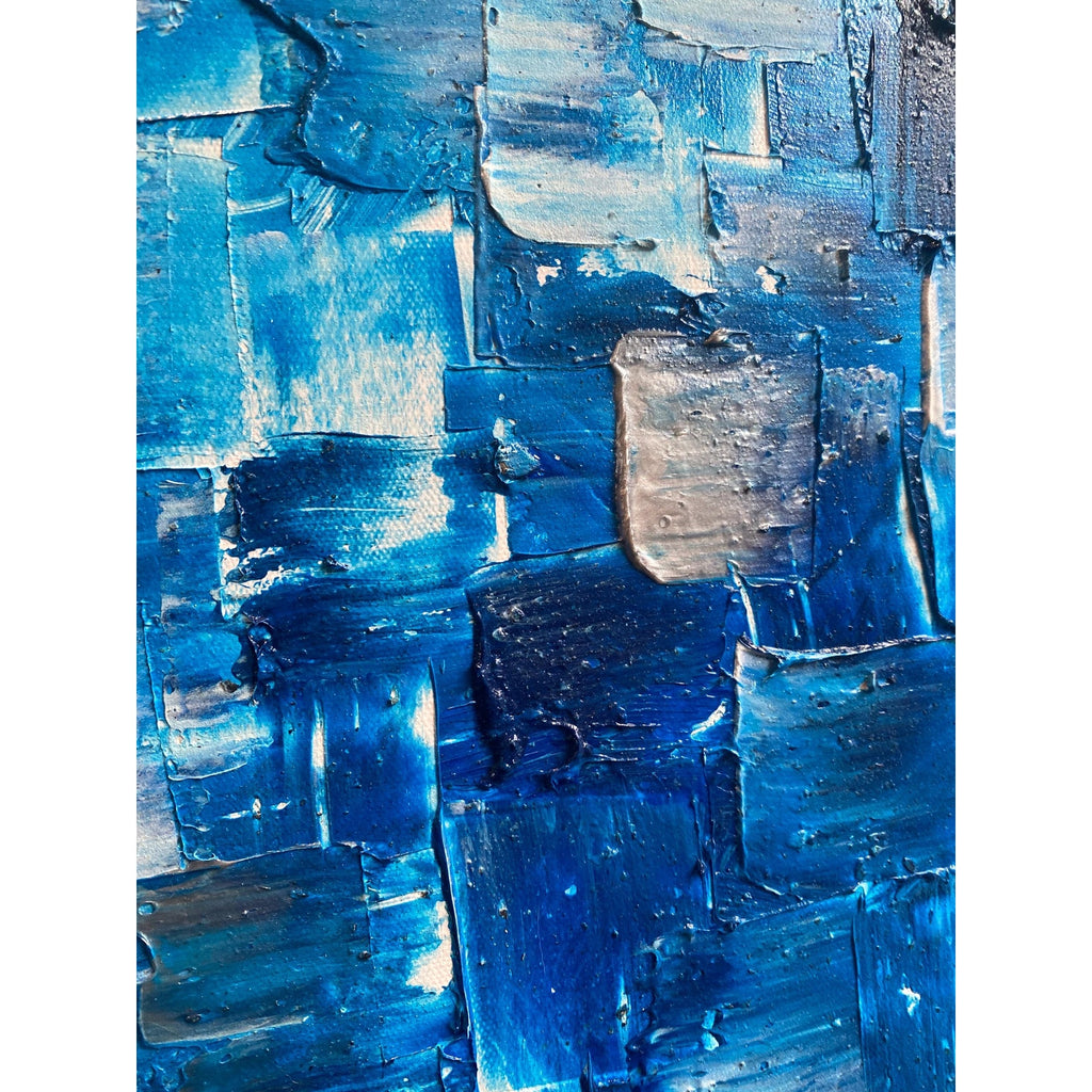 ORIGINAL Blue Large Abstract painting Minimalist Squares Geometric Heavy Textured 36"x36" Palette knife Art- by Susanna Shap