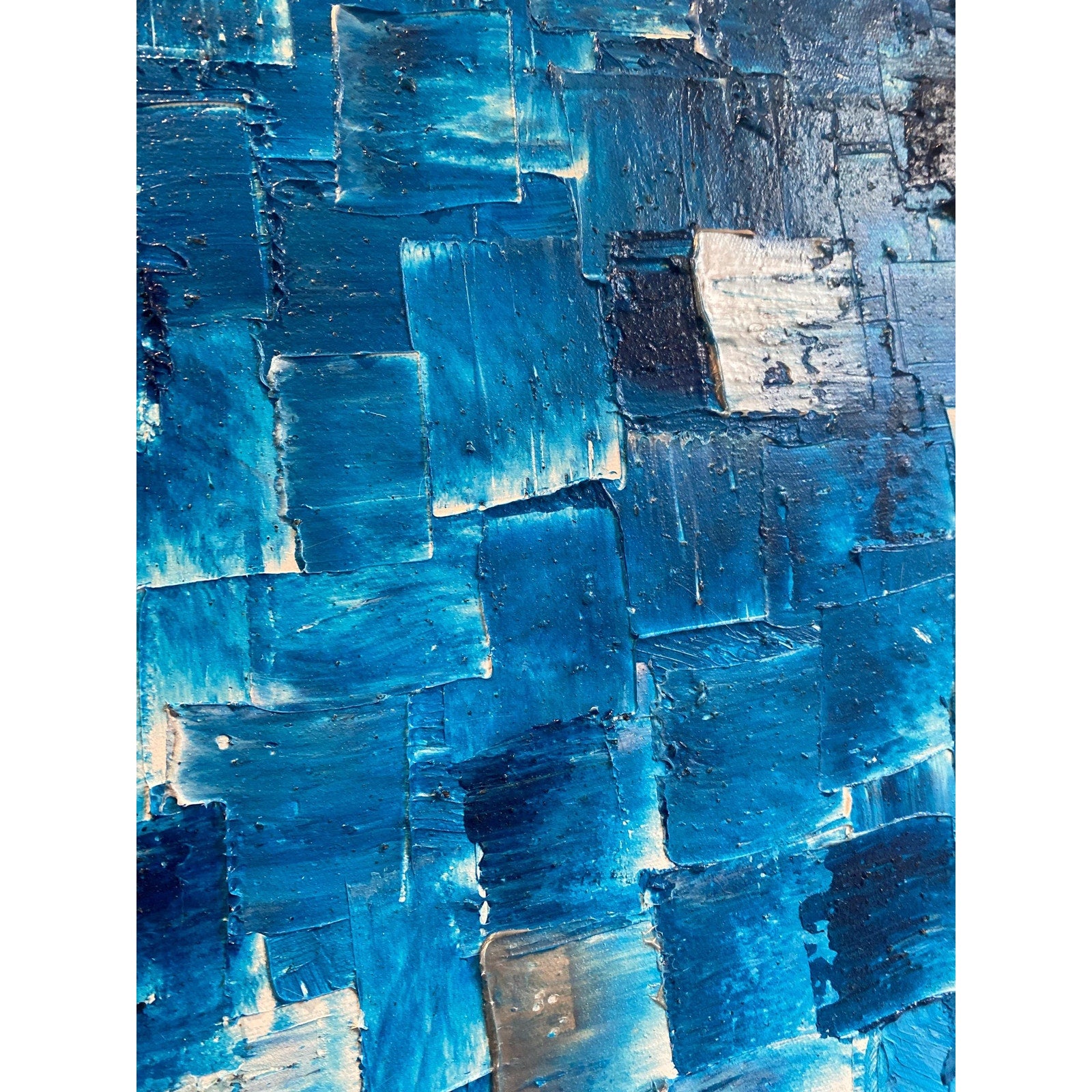 ORIGINAL Blue Large Abstract painting Minimalist Squares Geometric Heavy Textured 36"x36" Palette knife Art- by Susanna Shap