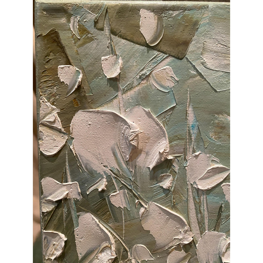 ORIGINAL small oil painting floral white poppies flowers landscape oil on canvas Textured Palette knife art 8x10” - Susanna Shap