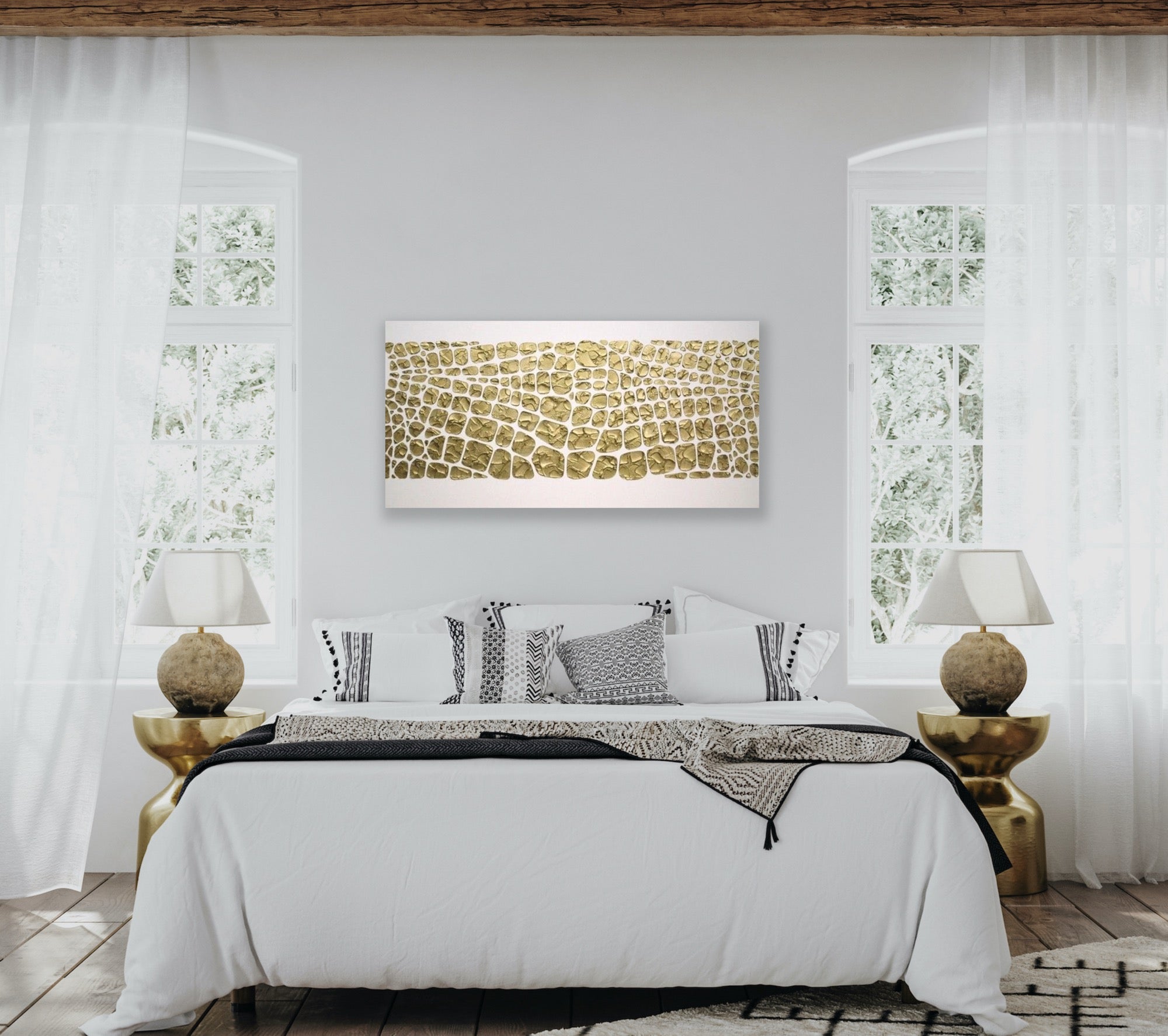 Original white and gold Textured Large Abstract Art MADE2ORDER Mosaic Painting (48”x24”)