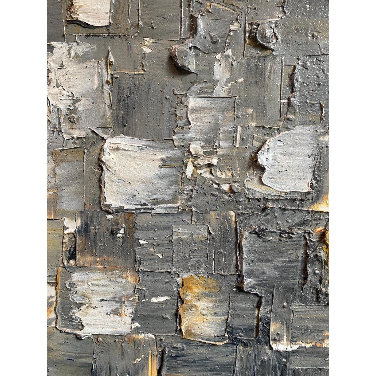 ORIGINAL Heavy Textured Large Abstract Minimalist painting Neutral Beige Gray Squares Geometric 60"x20" Palette knife Art- by Susanna Shap
