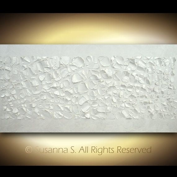 Original painting, Metallic White Pearl, Textured Large Abstract Art MADE2ORDER Mosaic Painting (48”x24”)