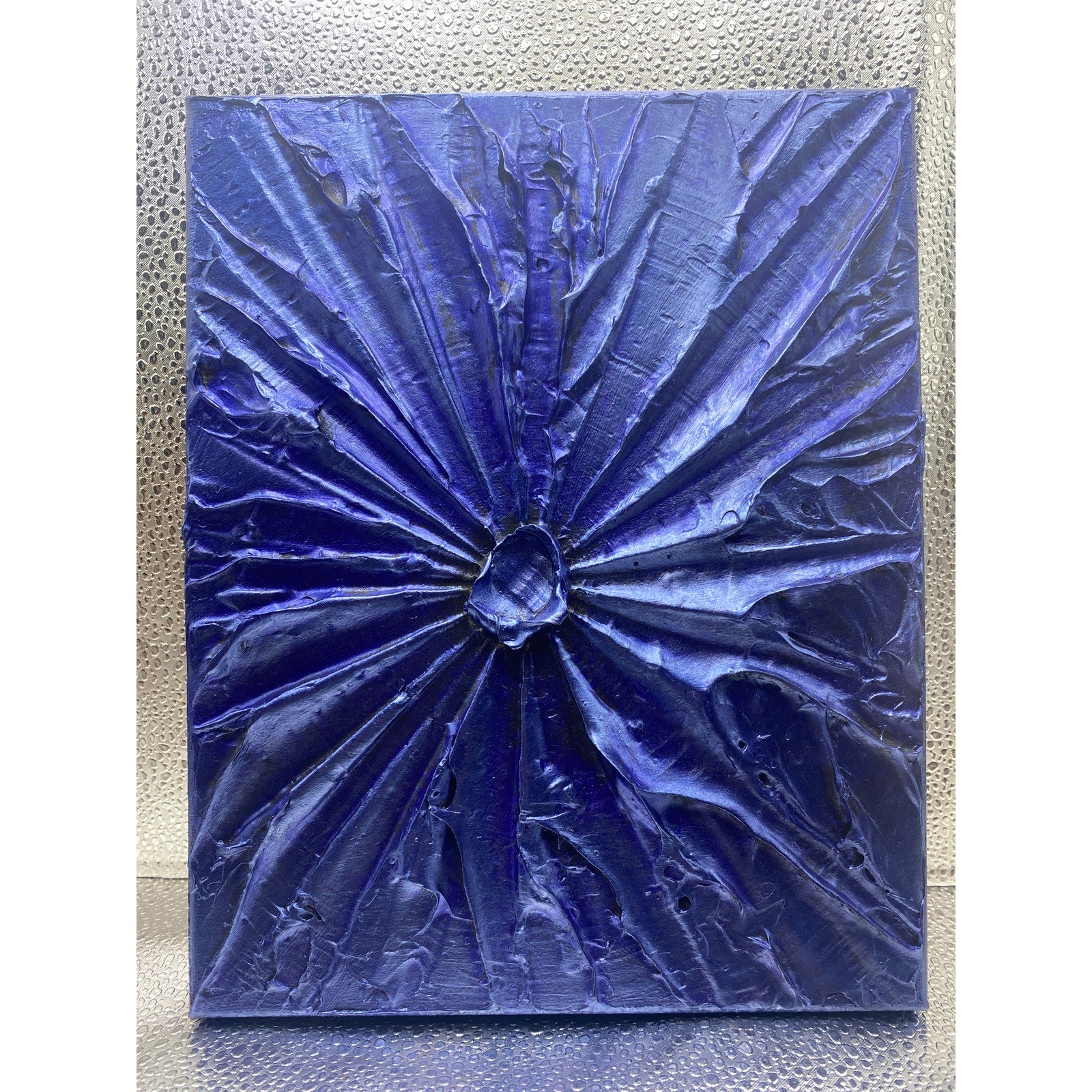 ORIGINAL Abstract Textured painting, Blue Sapphire, Metallic Palette knife Impasto Art, Small 8" x 10"