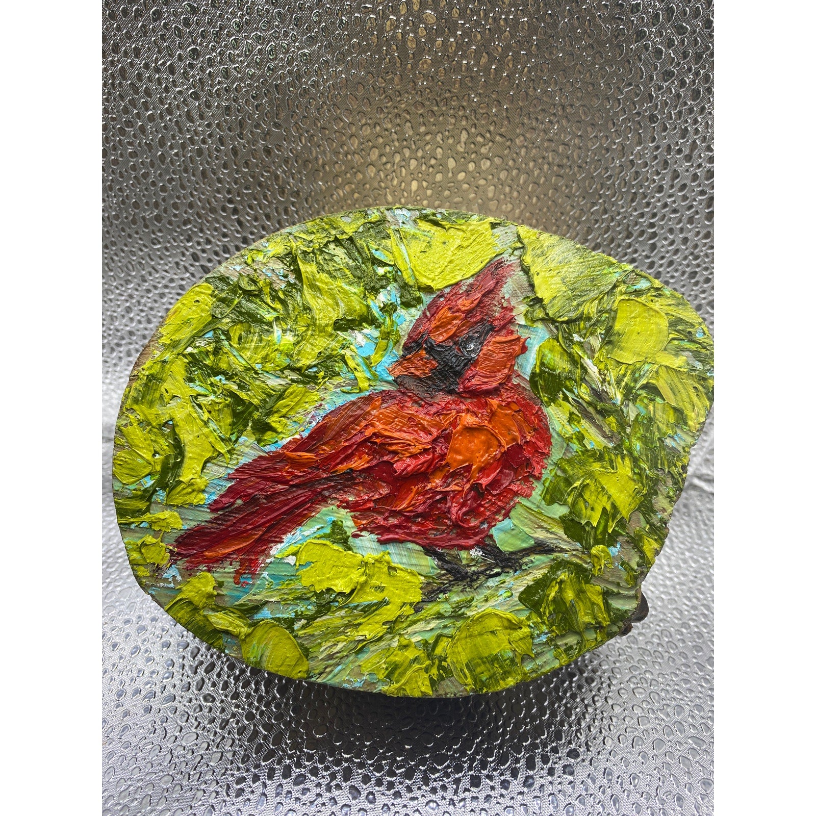 ORIGINAL Red Cardinal Bird Small oil painting, impasto on wood- by Susanna Shap