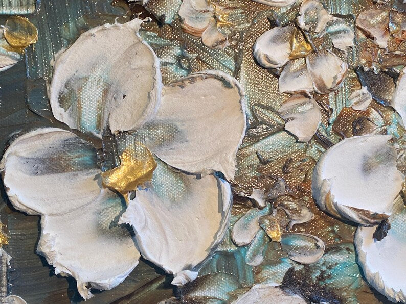 Original Abstract tree painting White cherry blossom, Grey, Brown & Beige textured palette knife impasto art by susanna shap (MADE2ORDER)