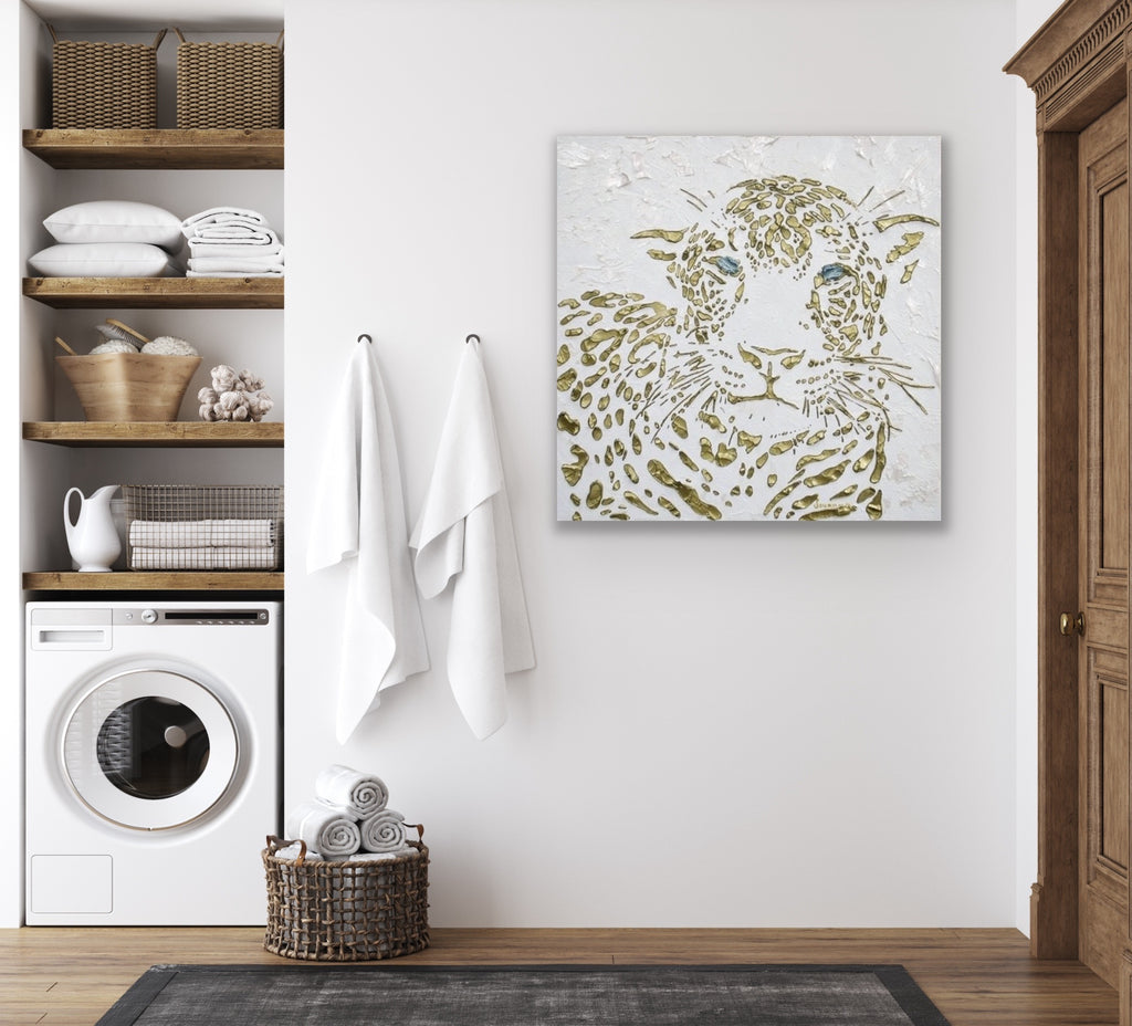 Original Leopard Painting MADE2ORDER Gold On White Textured Palette Knife Art