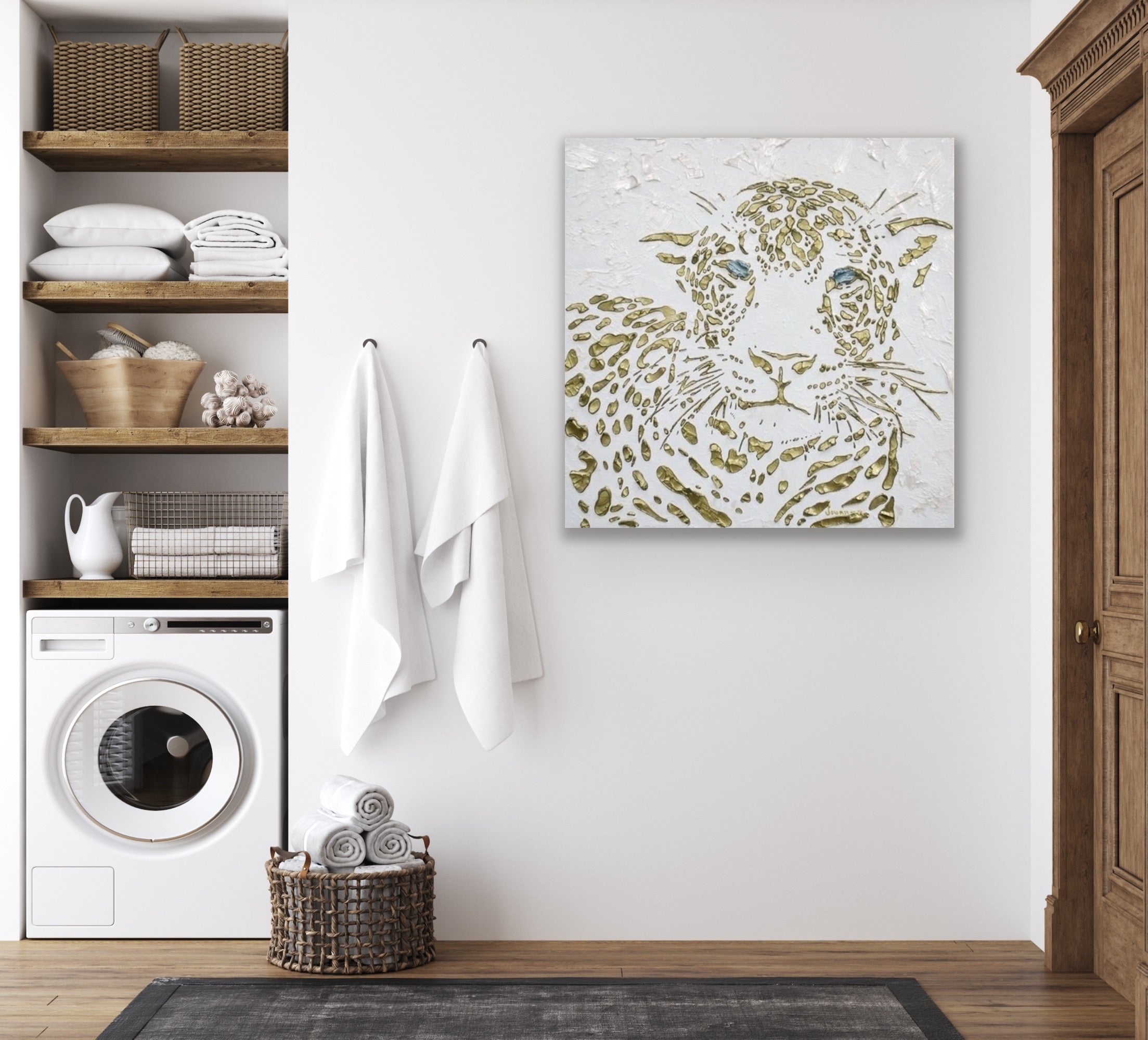 Original Leopard Painting MADE2ORDER Gold On White Textured Palette Knife Art