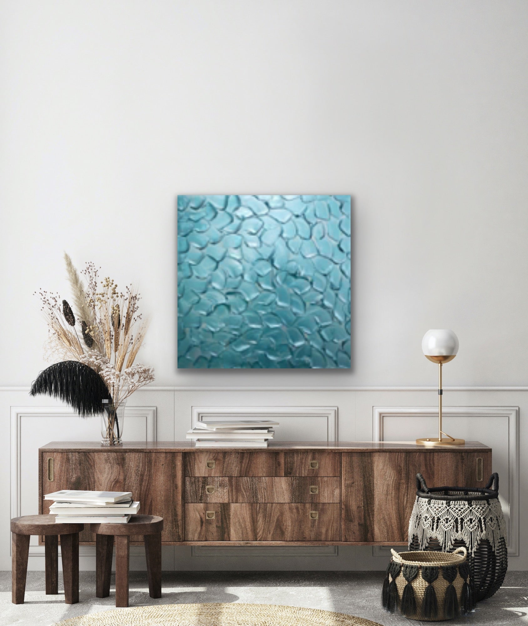 Turquoise Abstract Minimalist ORIGINAL Metallic Textured Painting palette knife Impasto, Abstract Wall Art -MADE2ORDER-Mix & match