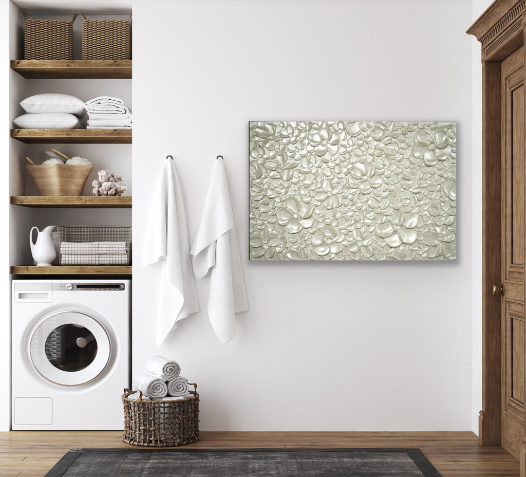 White pearl Blossoms Flowers Abstract Minimalist ORIGINAL Textured Painting palette knife Impasto, Abstract Wall Art -MADE2ORDER