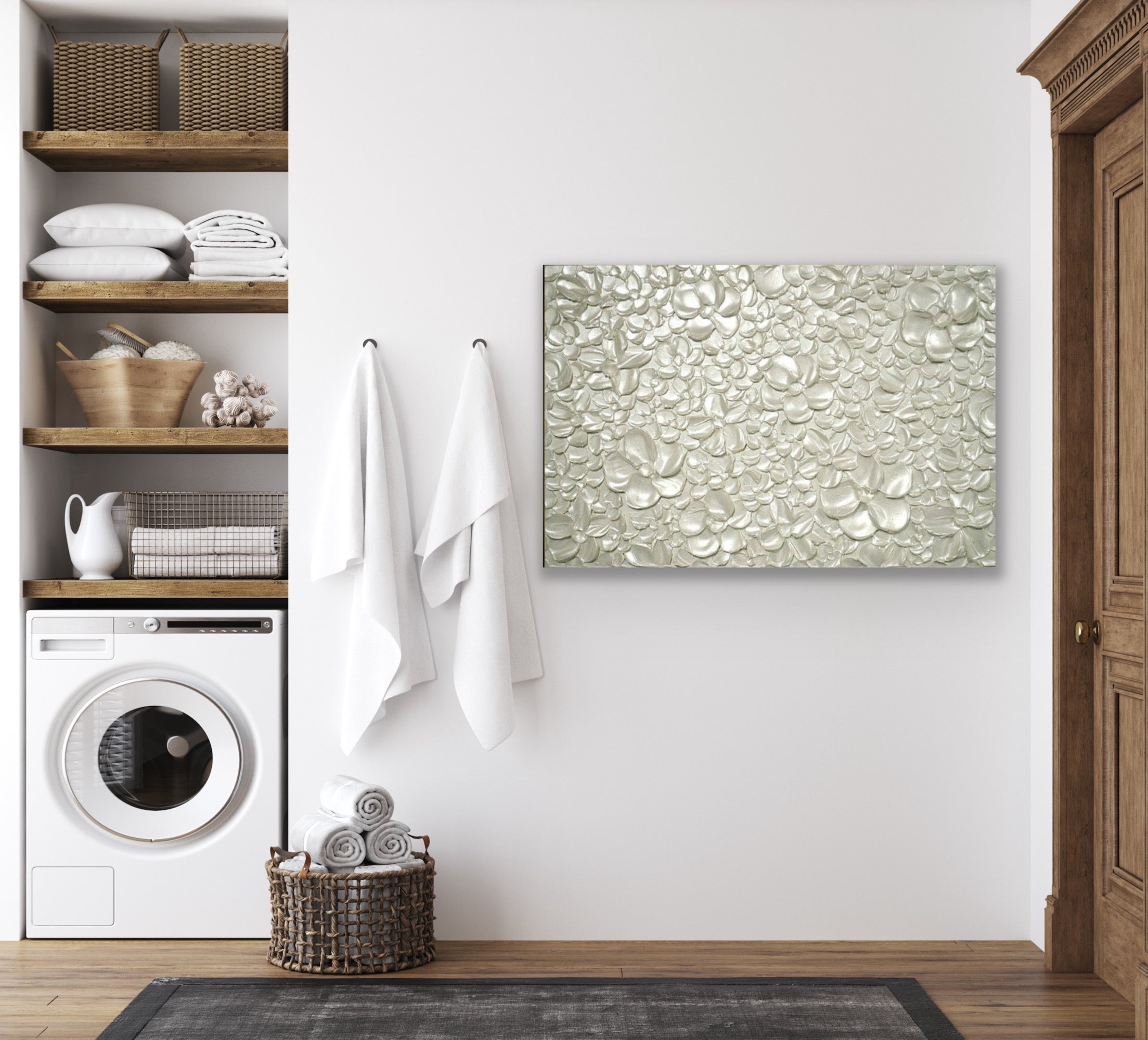 White pearl Blossoms Flowers Abstract Minimalist ORIGINAL Textured Painting palette knife Impasto, Abstract Wall Art -MADE2ORDER