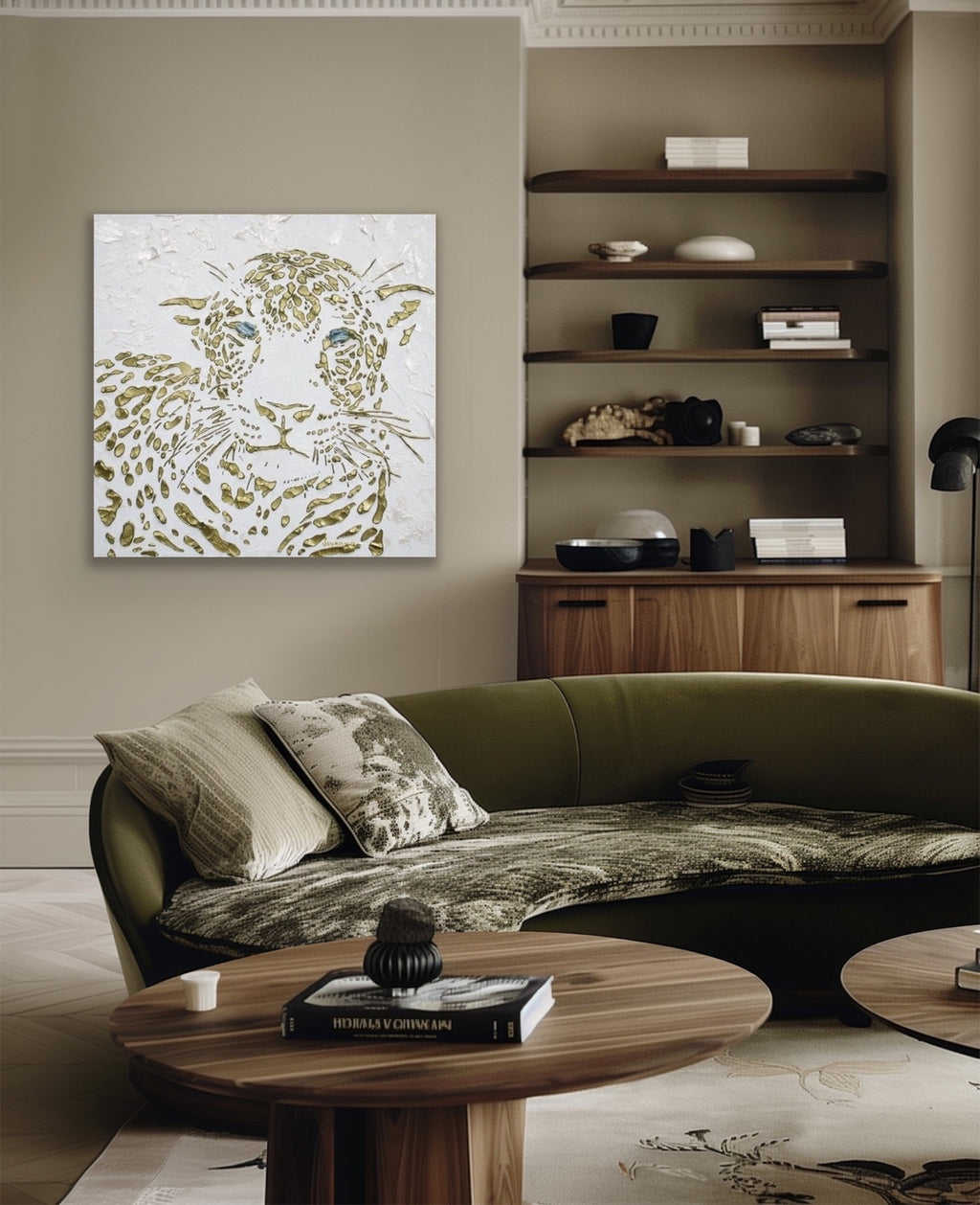 Original Leopard Painting MADE2ORDER Gold On White Textured Palette Knife Art