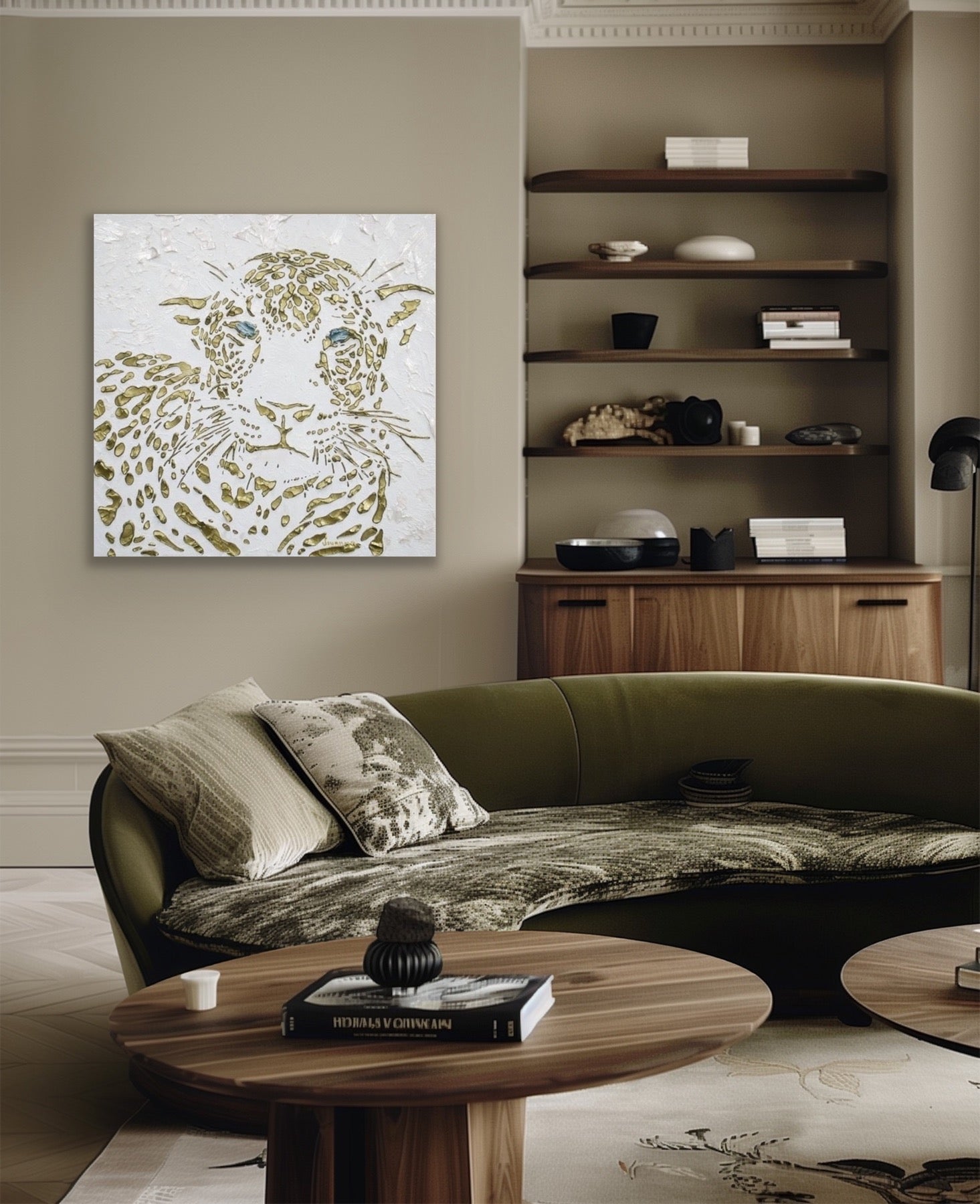 Original Leopard Painting MADE2ORDER Gold On White Textured Palette Knife Art