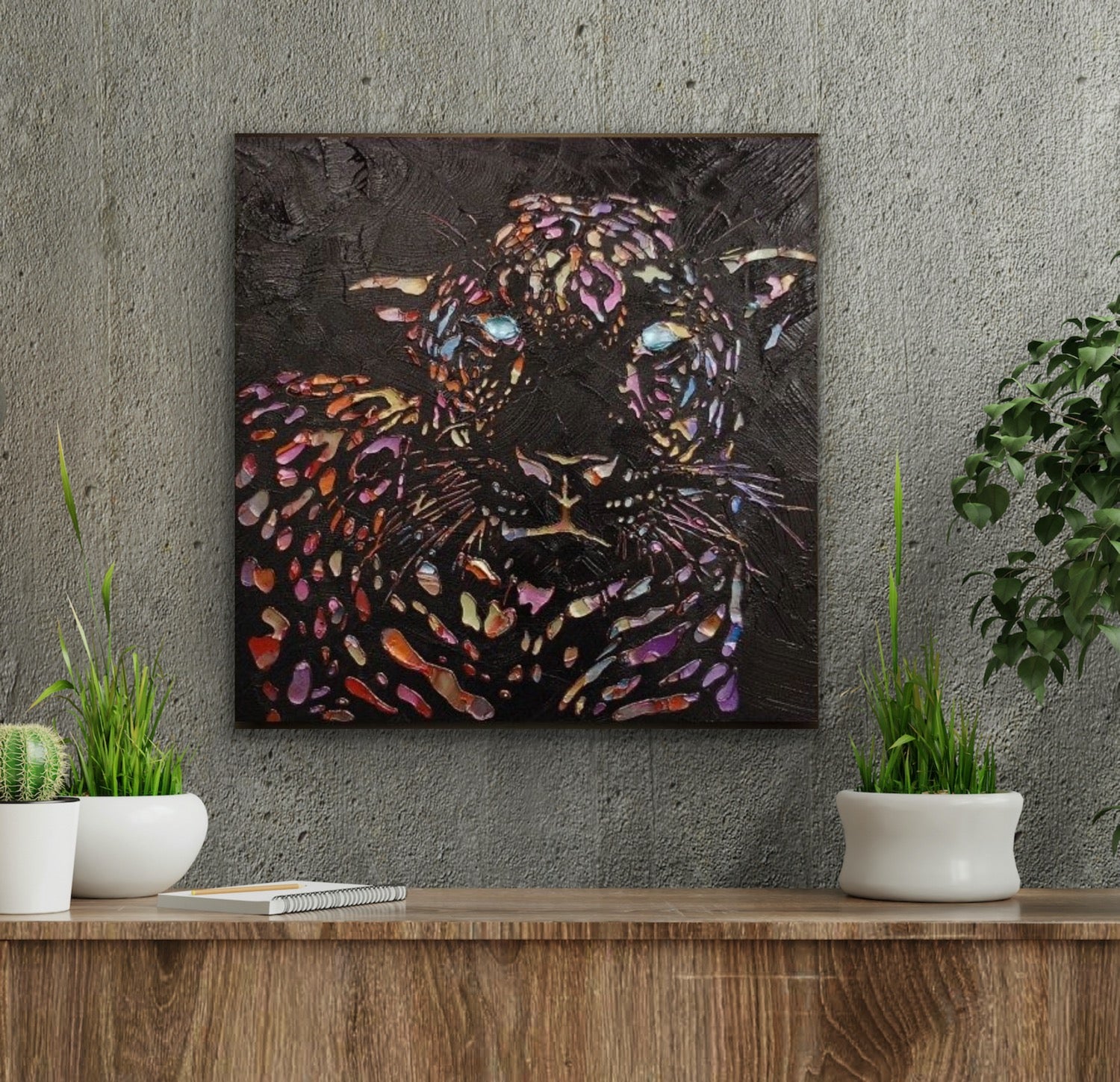 Original Abstract Leopard Painting MADE2ORDER Multicolored Palette Knife Texture