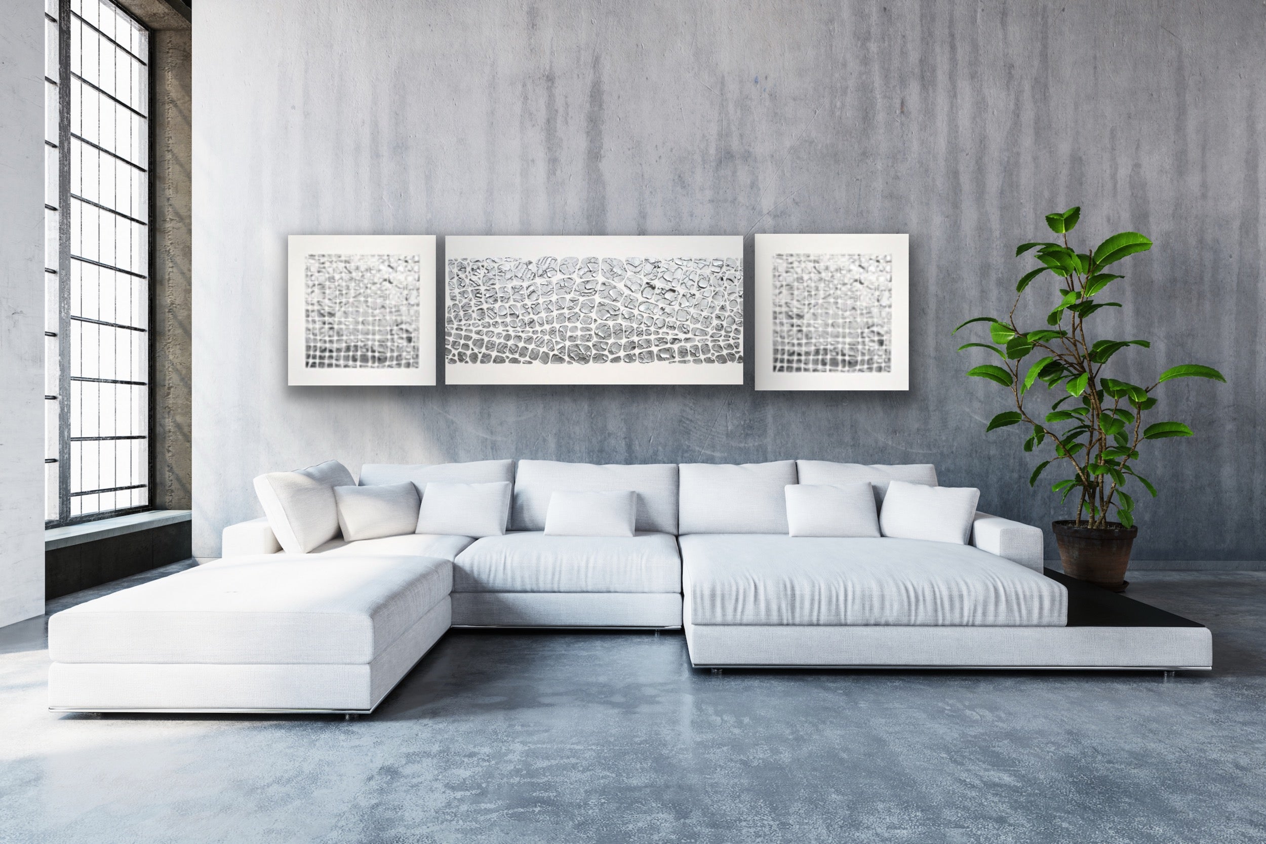 Original painting, metallic silver on white, Textured Large Abstract Art MADE2ORDER Mosaic Painting (48”x24”)