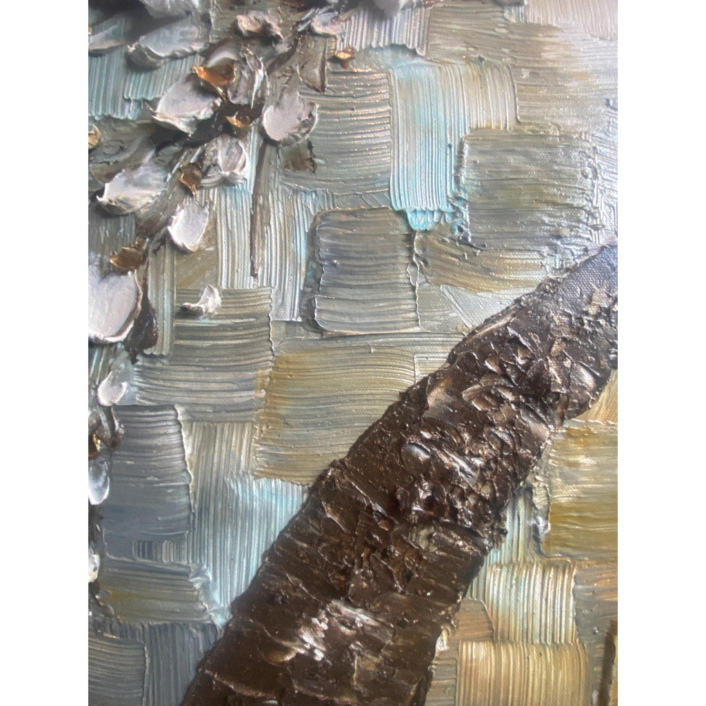 Original Impasto Texture Earth Tones Abstract tree painting White cherry blossom, Grey, Brown & Beige palette knife art by susanna shap (MADE2ORDER)