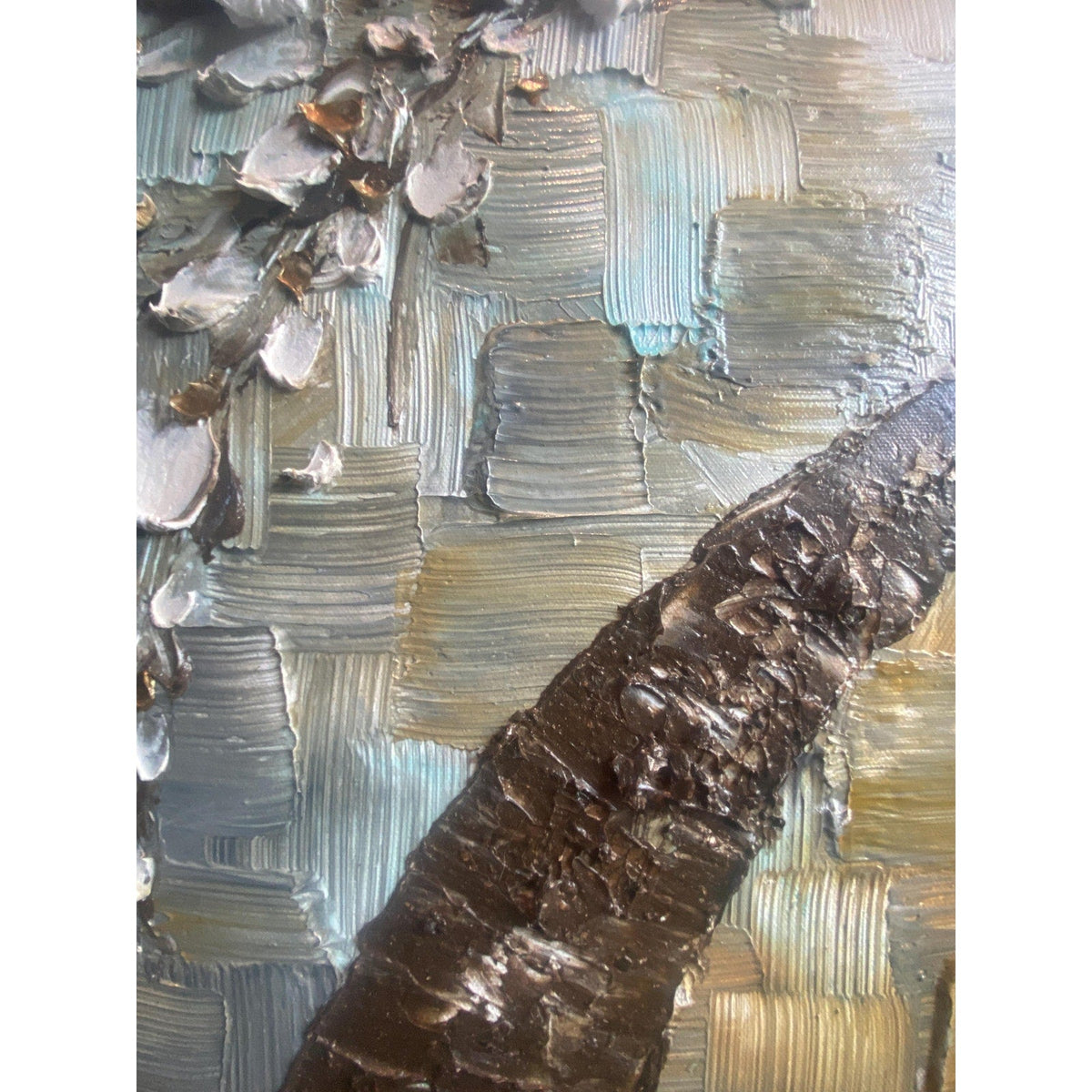 Original Impasto Texture Earth Tones Abstract tree painting White cherry blossom, Grey, Brown & Beige palette knife art by susanna shap (MADE2ORDER)