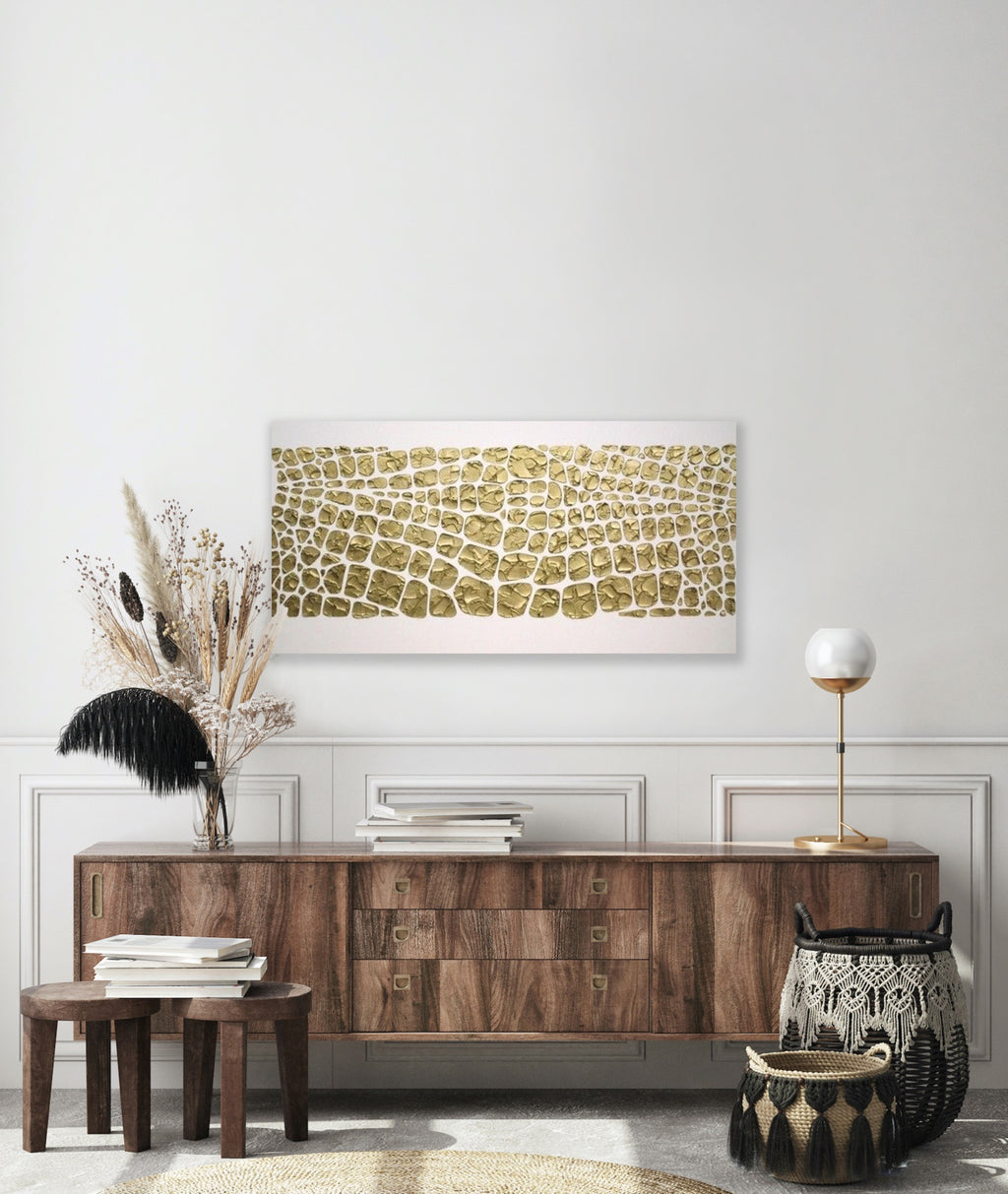Original white and gold Textured Large Abstract Art MADE2ORDER Mosaic Painting (48”x24”)