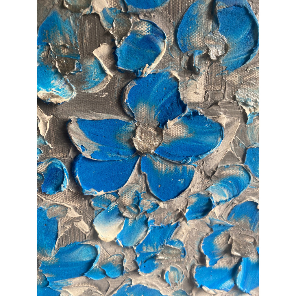 Original Blue flowers Painting Impasto still life bouquet in vase Textured palette knife Floral Art (24x36)