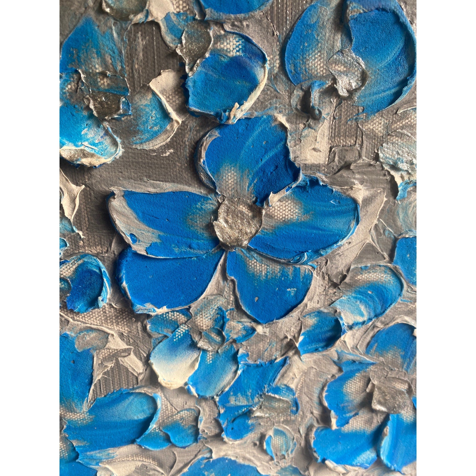 Original Blue flowers Painting Impasto still life bouquet in vase Textured palette knife Floral Art (24x36)