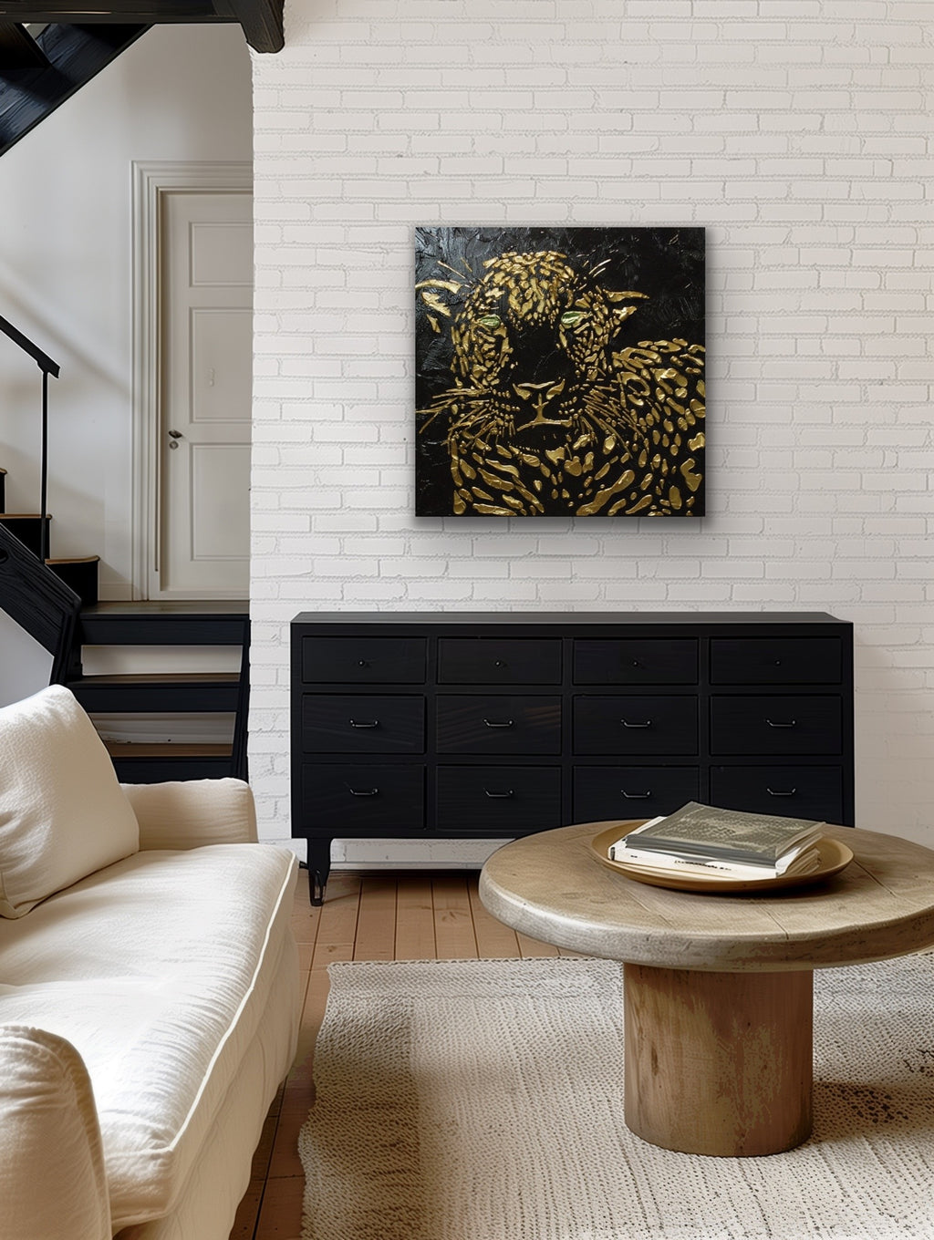 Original Abstract Leopard Painting Black Gold Palette Knife Impasto Textured Fine Art on Canvas - MADE2ORDER Mix&match