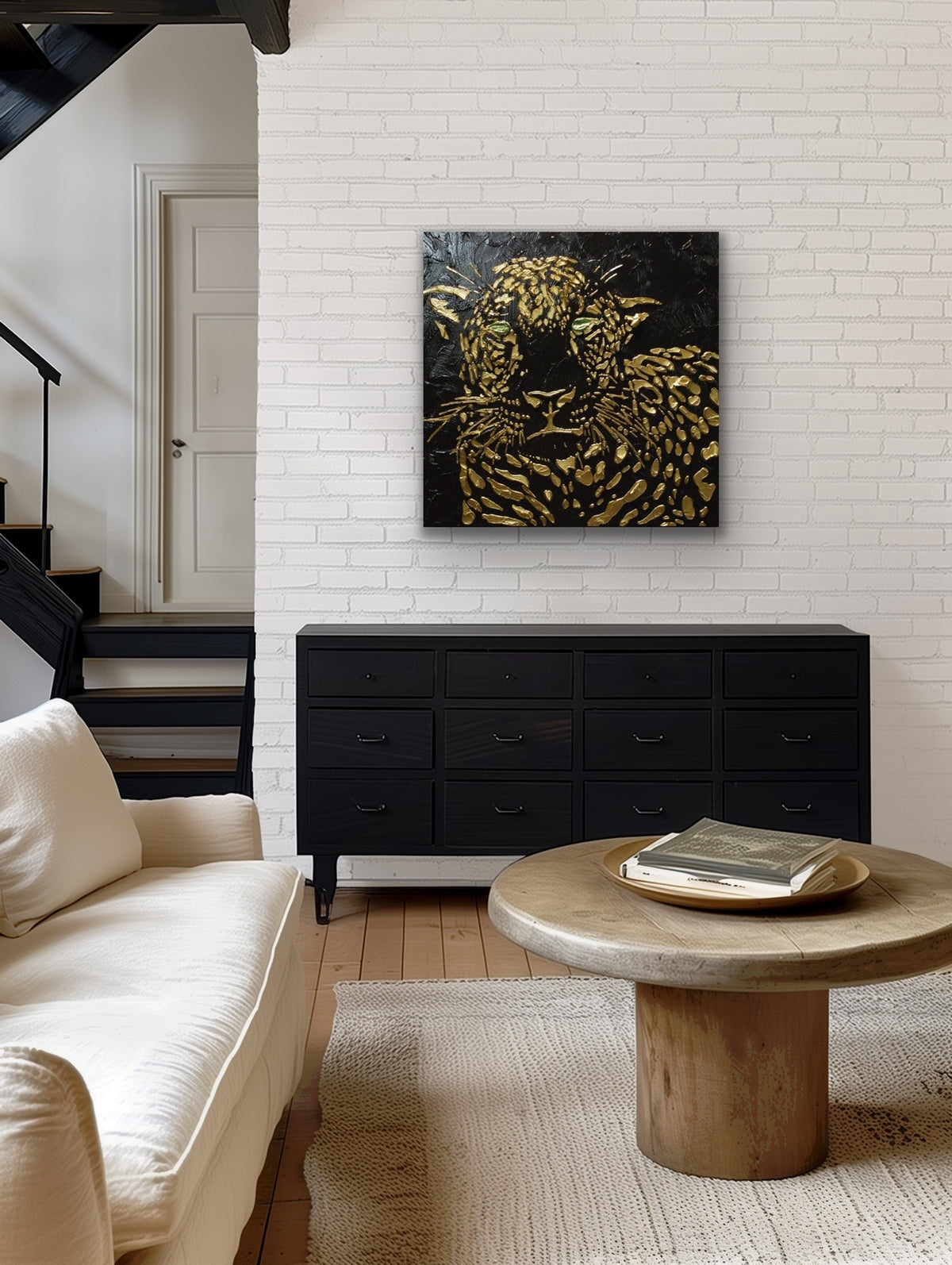 Original Abstract Leopard Painting Black Gold Palette Knife Impasto Textured Fine Art on Canvas - MADE2ORDER Mix&match