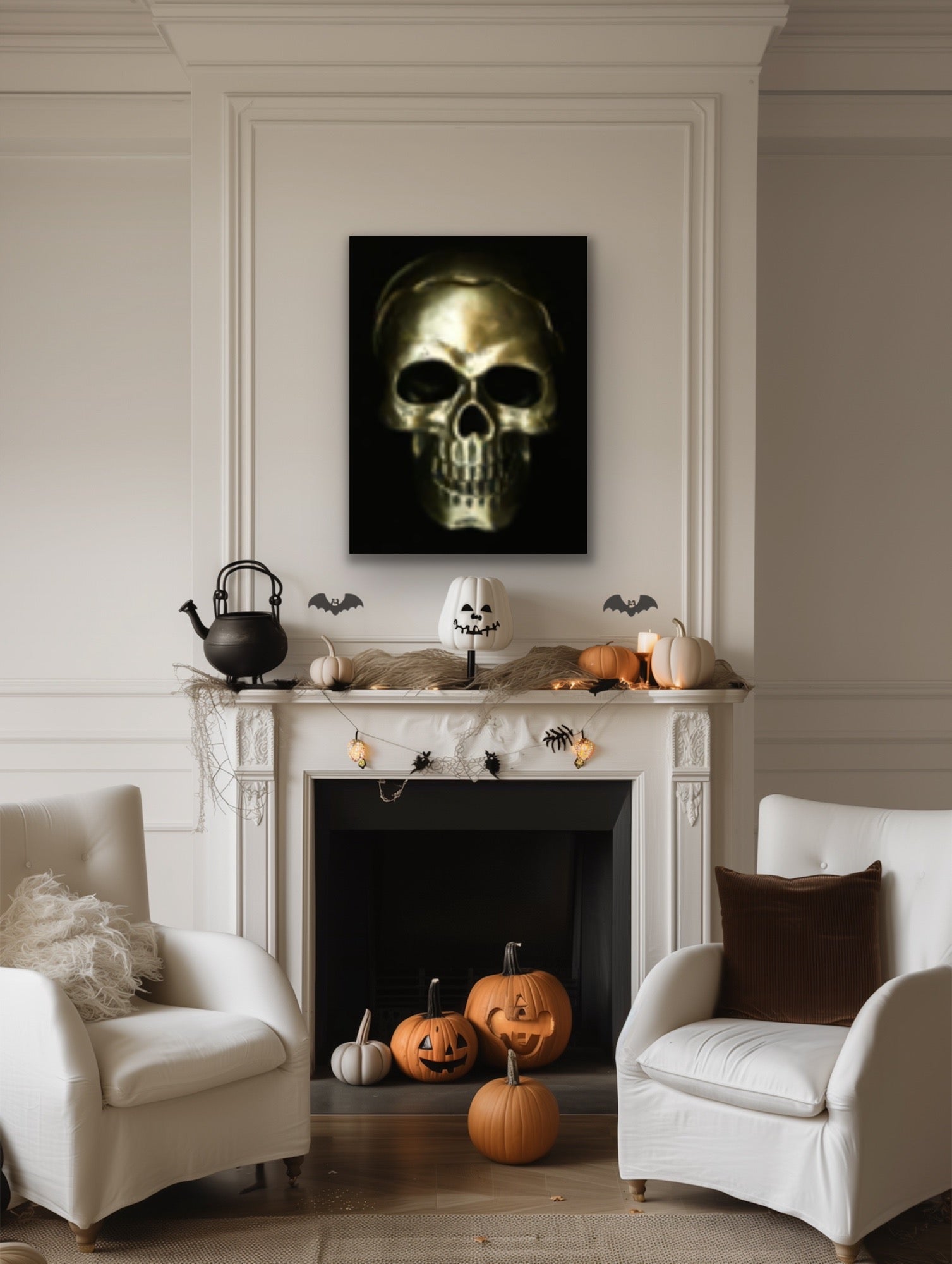 Gold skull on black goth Original Photography Halloween Wall art decor, Stretched Canvas, Fine Art Giclee PRINT, Small-X large, Susanna Shap