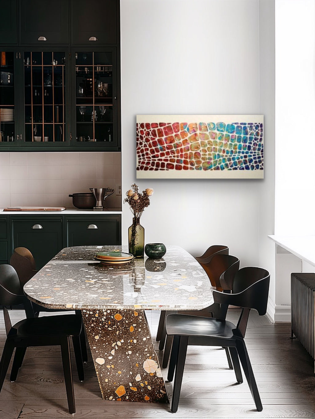 “Stained Glass” Colorful Abstract Original Palette knife Impasto Textured Large Wall Art MADE2ORDER Geometric Mosaic Painting Black and MultiColor