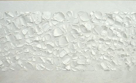 Original Textured Minimalist painting, Metallic Pearl White, Large Abstract Palette knife impasto Geometric Wall Art- Mosaic (48”x24”) MADE2ORDER