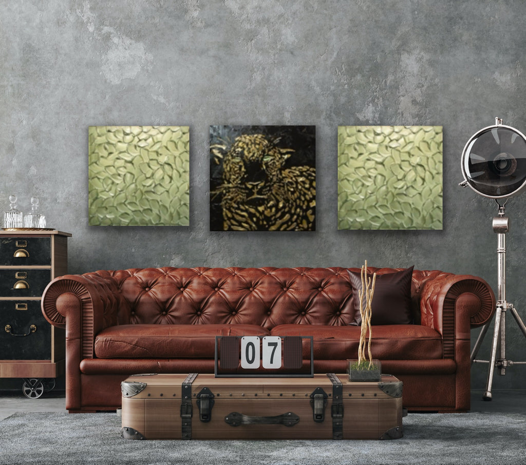 Original Abstract Leopard Painting Black Gold Palette Knife Impasto Textured Fine Art on Canvas - MADE2ORDER Mix&match