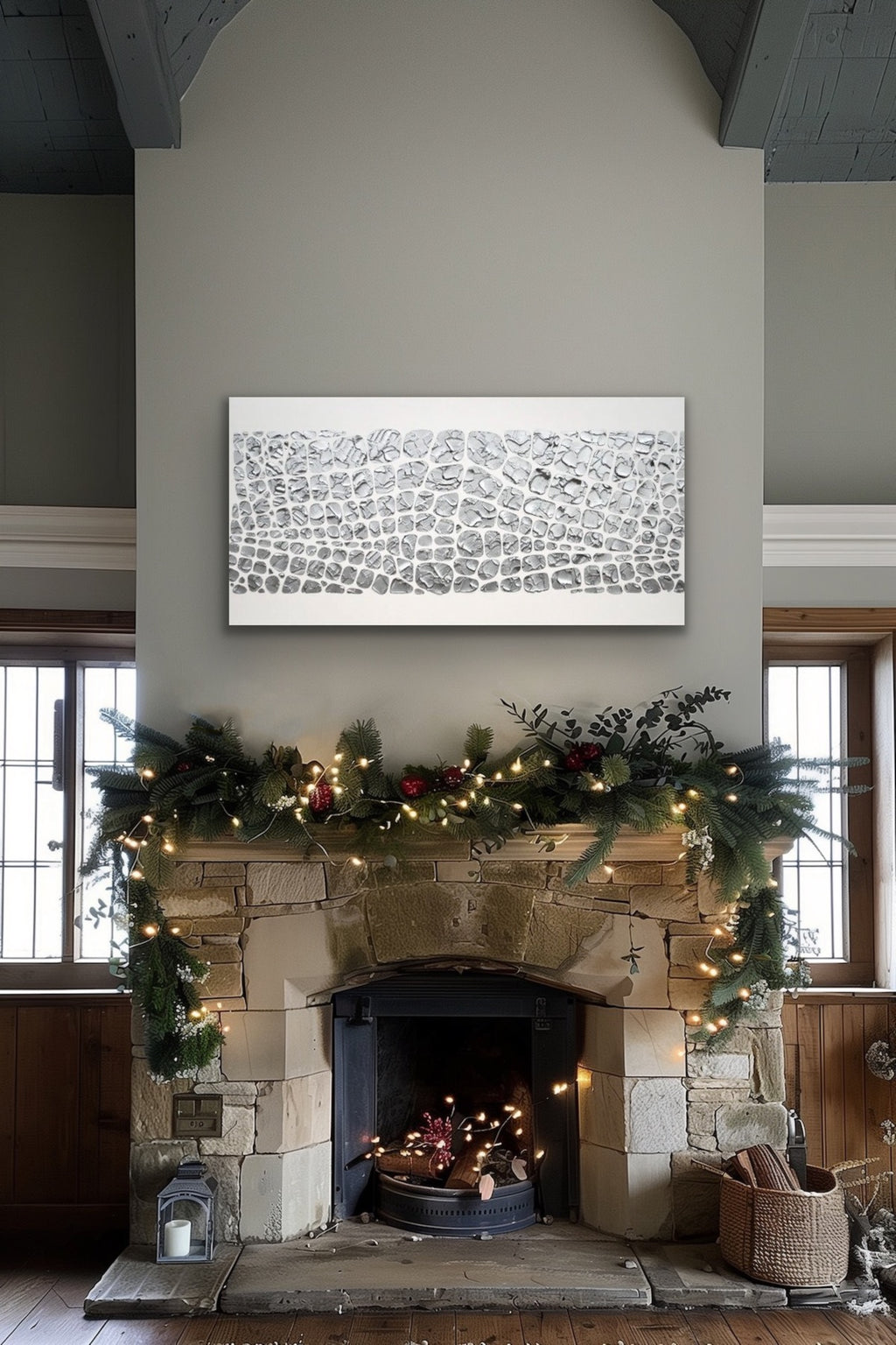 Original painting, metallic silver on white, Textured Large Abstract Art MADE2ORDER Mosaic Painting (48”x24”)