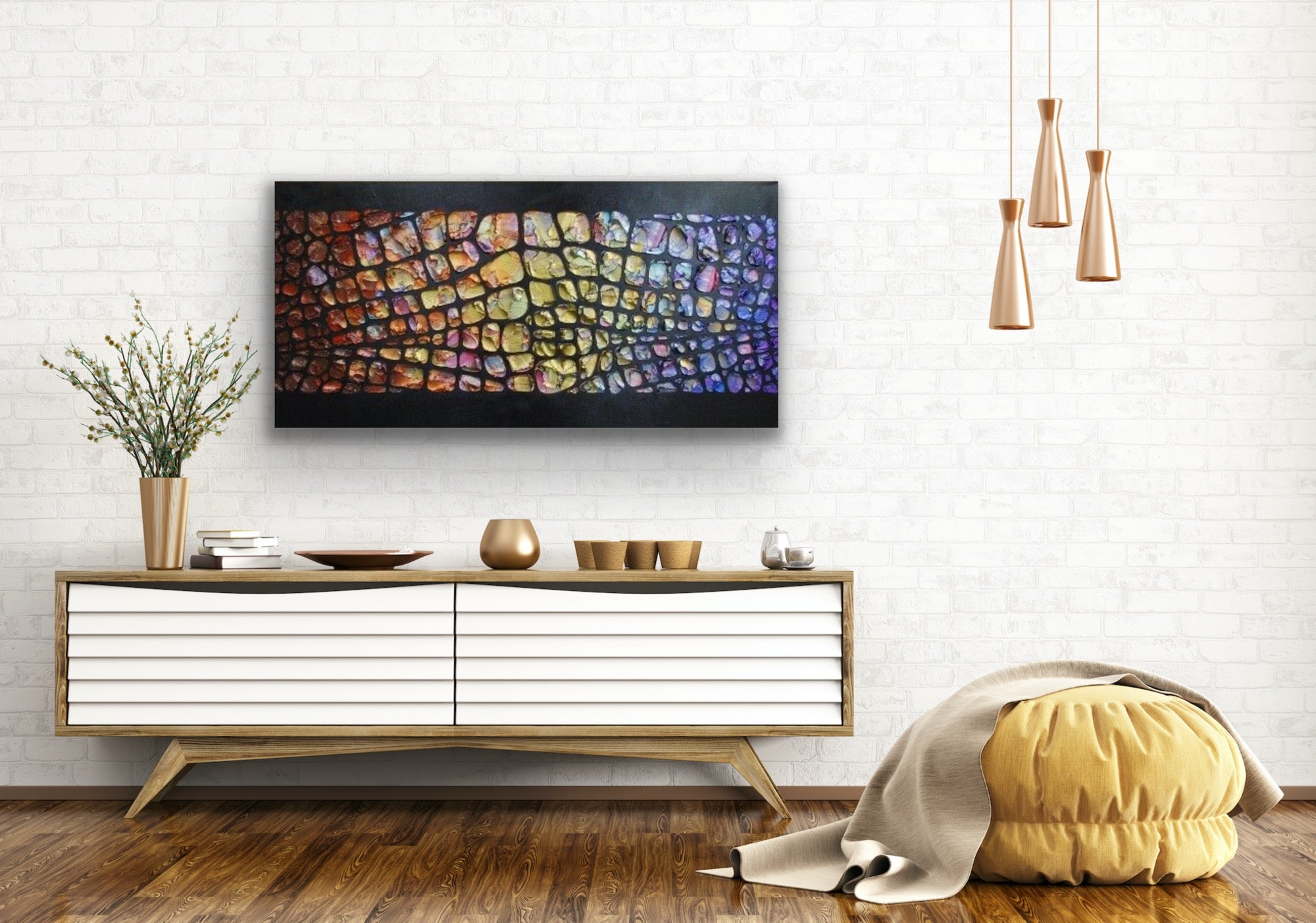 Original Palette knife Impasto Textured Large Abstract Wall Art MADE2ORDER Geometric Mosaic Painting Black and MultiColor