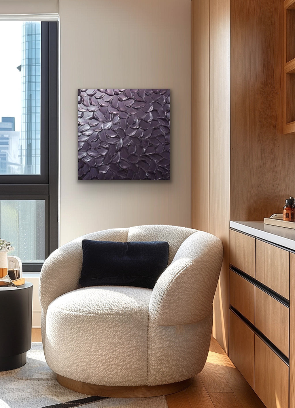 Lilac Smoky purple Abstract Minimalist ORIGINAL Metallic Textured Painting palette knife Impasto, Abstract Wall Art -MADE2ORDER-Mix & match