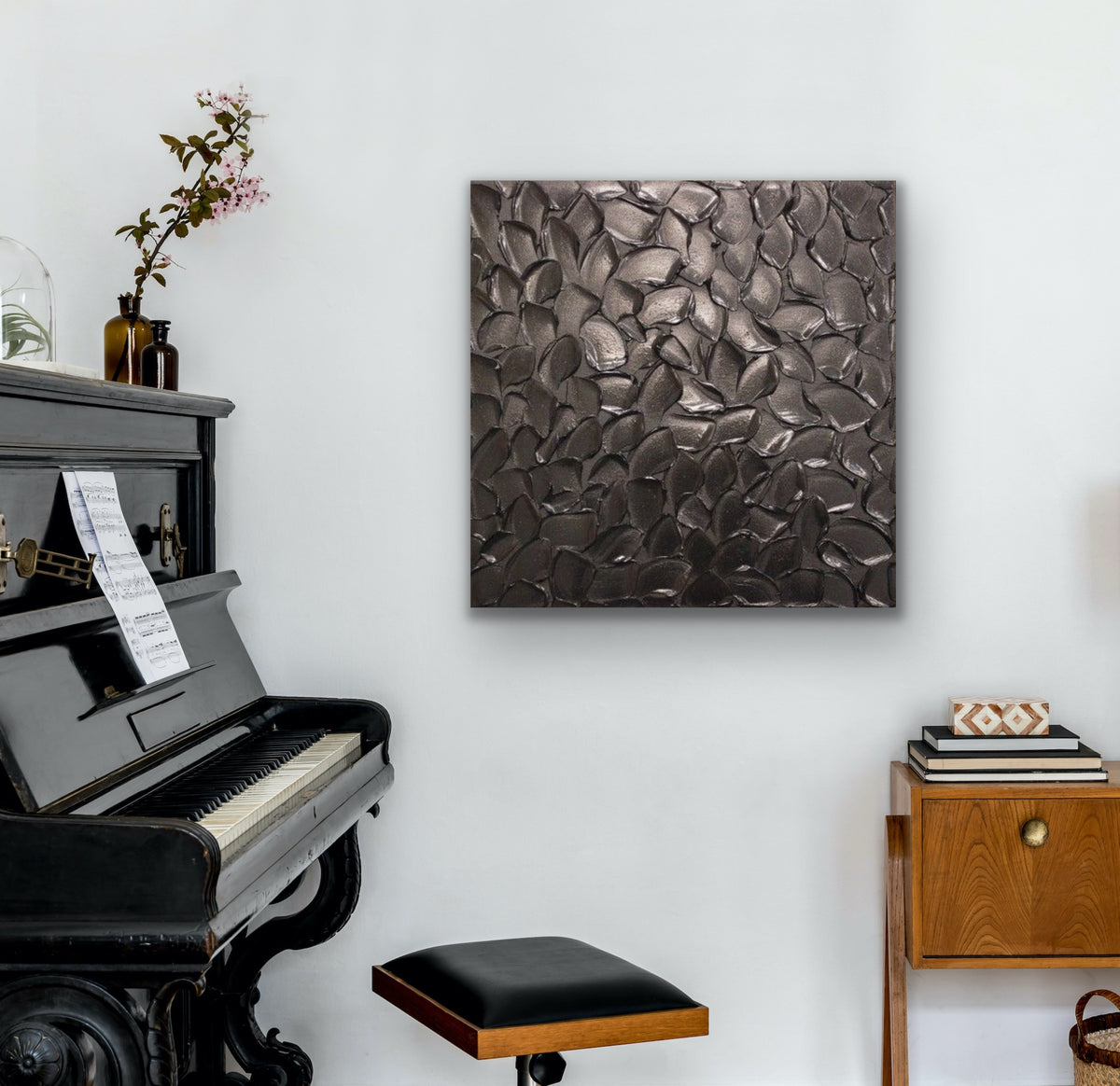 Black Pearl Abstract Minimalist ORIGINAL Textured Painting palette knife Impasto, Abstract Wall Art -MADE2ORDER-Mix & match