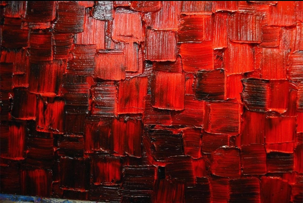 Original Red and black Modern Art Abstract painting, Geometric Squares Impasto Textured palette knife art by susanna shap (MADE2ORDER)