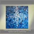 ORIGINAL Blue Large Abstract painting Minimalist Squares Geometric Heavy Textured 36"x36" Palette knife Art- by Susanna Shap
