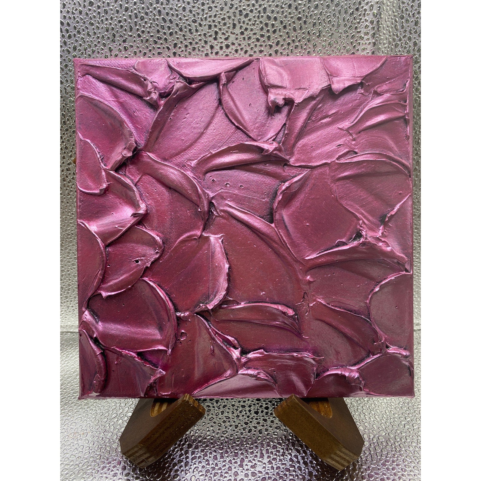 ORIGINAL Abstract Metallic Textured Pink Tourmaline painting, Palette knife Impasto Texture Small 8" x 8"