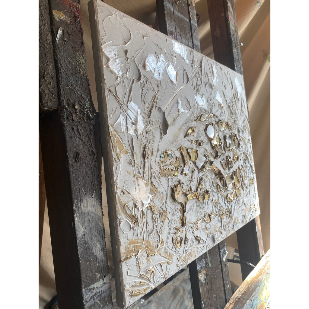 Turtle ORIGINAL Animal Art Abstract White & Gold Textured painting, Handmade Artwork Canvas wall art