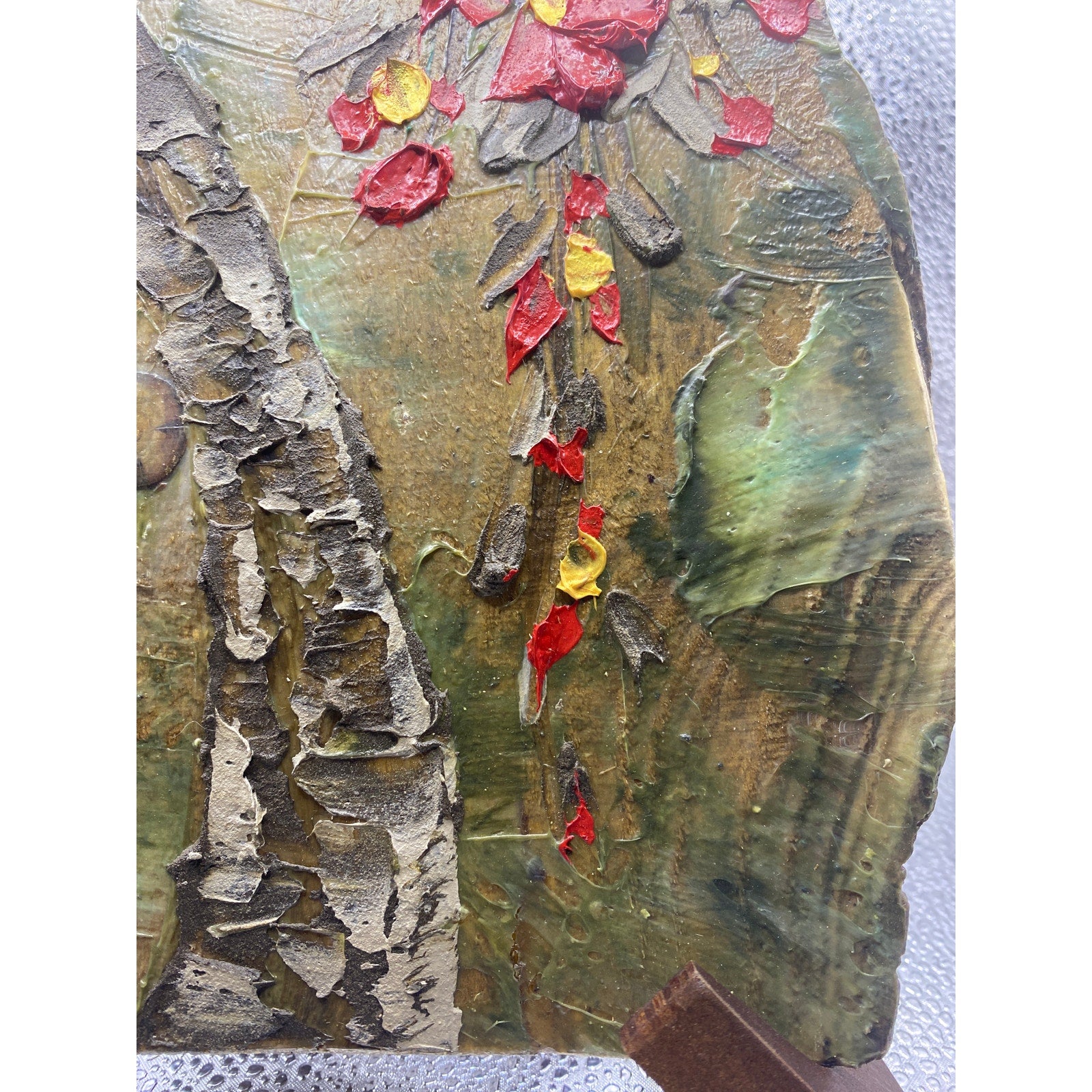 ORIGINAL Small Abstract Tree oil painting wood - red and brown - by Susanna Shap