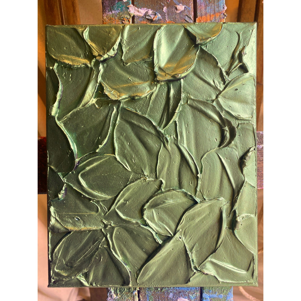 "Jade" Metallic Olive Green ORIGINAL Abstract Textured painting, Palette knife Impasto Art, Small 8"x10"