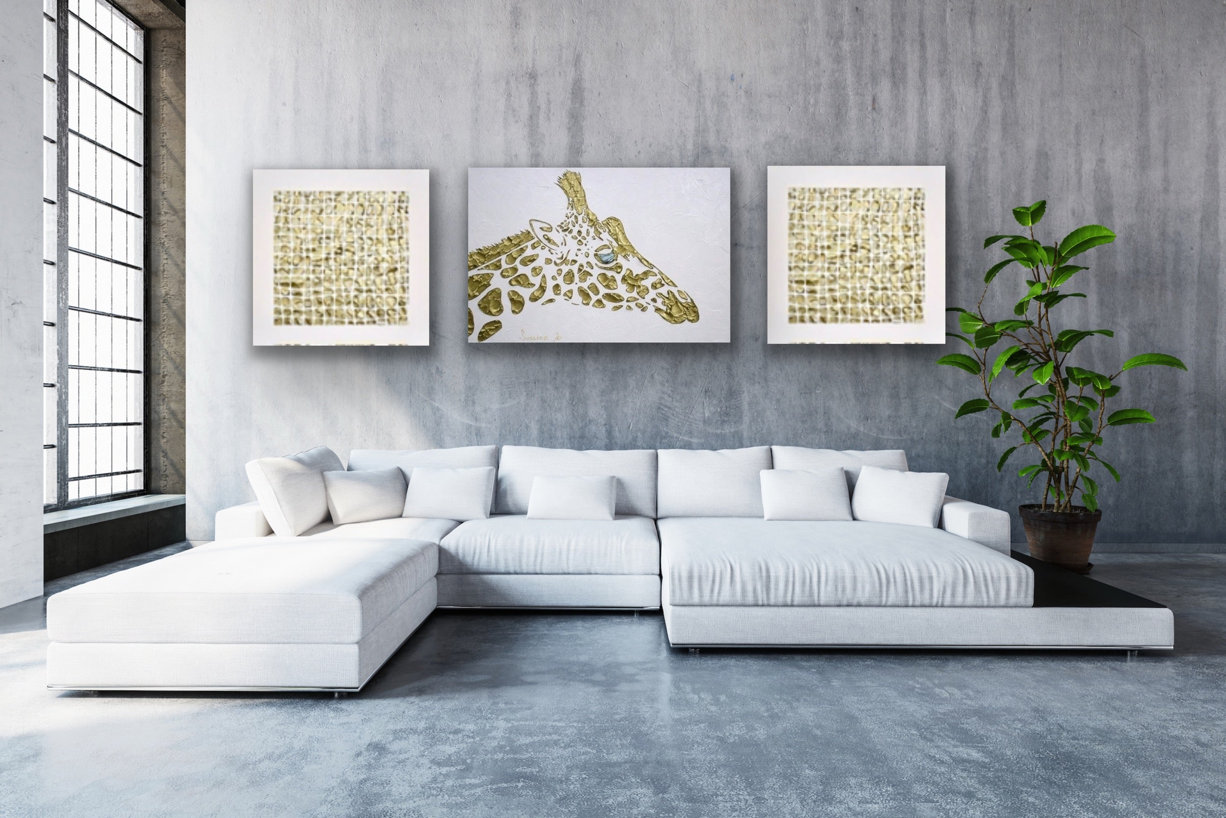 Original white and gold Textured Large Abstract Art MADE2ORDER Mosaic Painting (48”x24”)