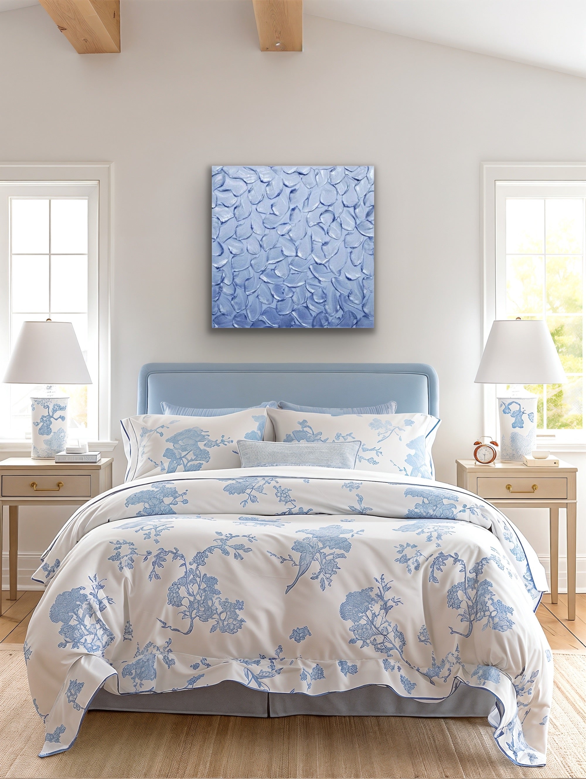 Periwinkle Baby Blue Abstract Minimalist ORIGINAL Metallic Textured Painting palette knife Impasto, Abstract Wall Art -MADE2ORDER-Mix & match