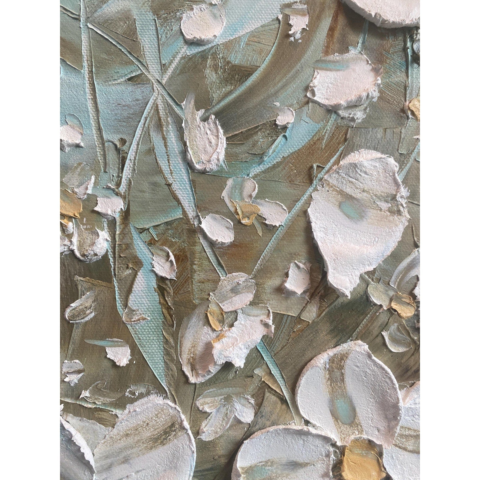 ORIGINAL abstract floral oil painting landscape on canvas white flowers impasto Textured Palette knife Wall Art 20x20" by Susanna Shap