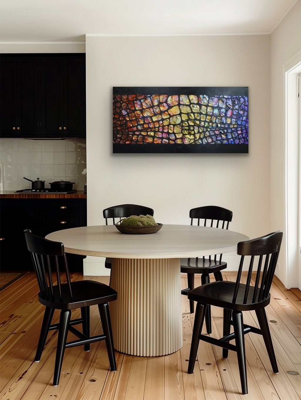 Original Palette knife Impasto Textured Large Abstract Wall Art MADE2ORDER Geometric Mosaic Painting Black and MultiColor
